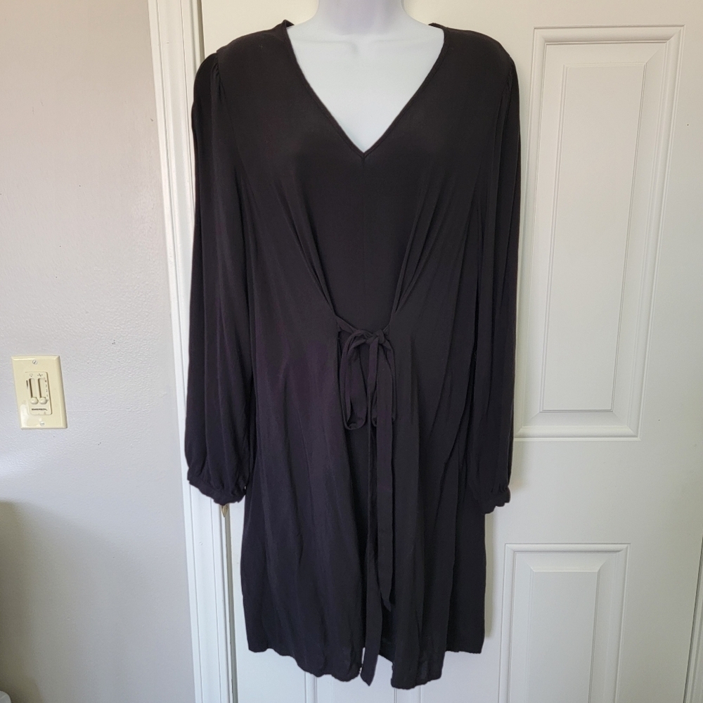 Nine West Black Lightweight Tie Front Long Balloon Sleeve Dress Size XXL